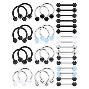 14G 316L Black and Silver Horseshoe & Barbell Nipple Rings - 16 Sets